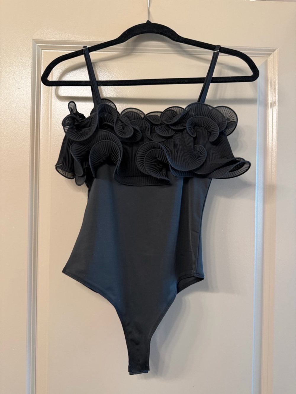 Blue Blush Black Ruffle Bodysuit